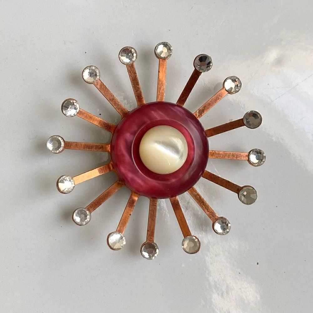 Upcycled Atomic Starburst Refrigerator Magnet Buttons Rhinestones